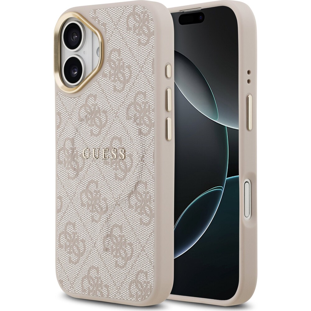 Guess-PU-Leather-4G-Gold-Frame-MagSafe-kryt-iPhone-17-ruzovy
