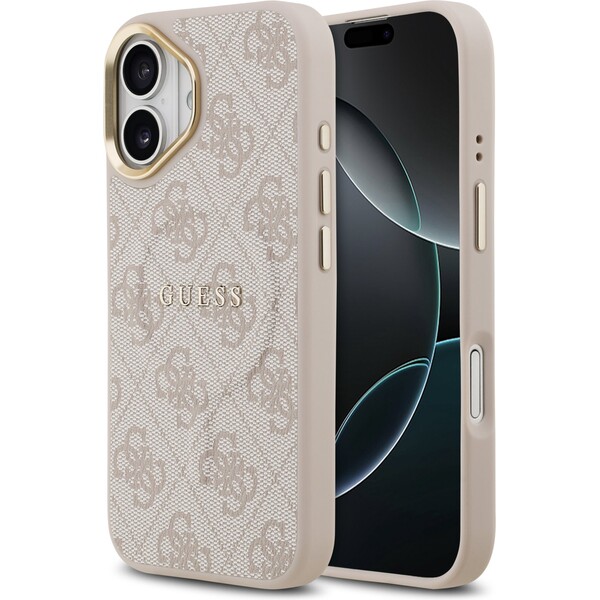 Guess-PU-Leather-4G-Gold-Frame-MagSafe-kryt-iPhone-17-ruzovy