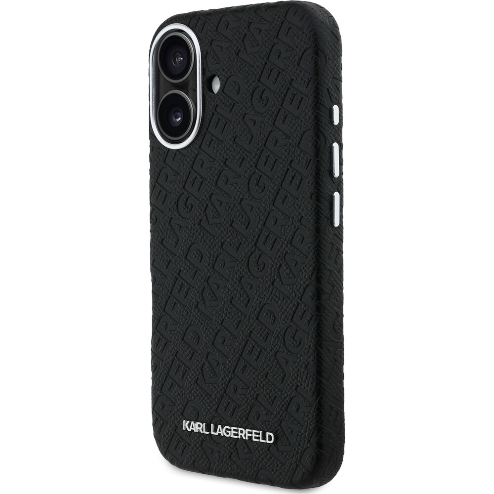 Karl-Lagerfeld-Grained-PU-Repeated-Logo-MagSafe-kryt-iPhone-16-cerny