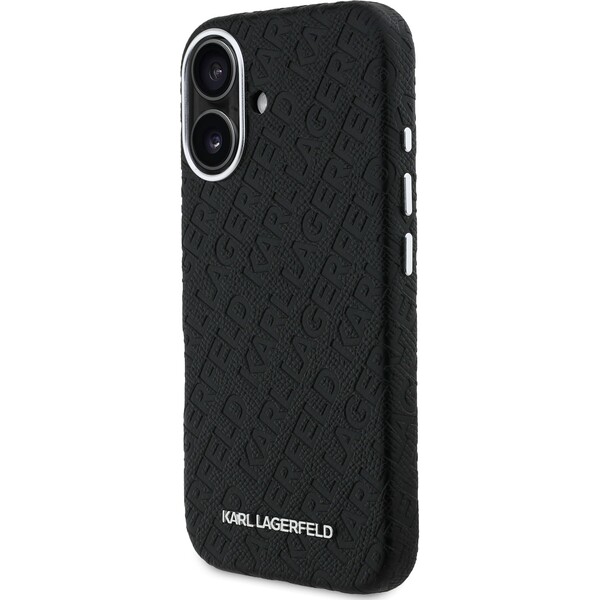 Karl-Lagerfeld-Grained-PU-Repeated-Logo-MagSafe-kryt-iPhone-16-cerny