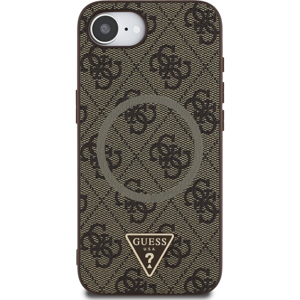 Guess-PU-4G-Strass-Triangle-Metal-Logo-kryt-iPhone-17e-16e-hnedy