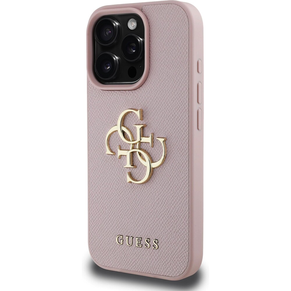 Guess-PU-Grained-4G-Metal-Logo-kryt-iPhone-15-Pro-ruzovy