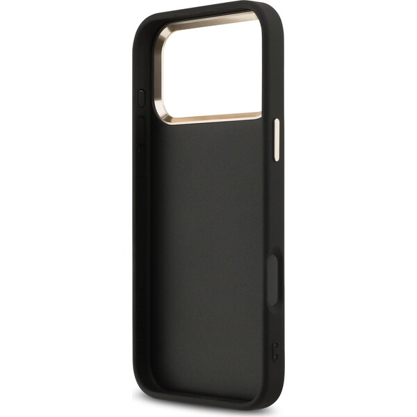 Guess-PU-Leather-4G-Metal-Logo-Gold-Frame-MagSafe-kryt-iPhone-17-Pro-Max-cerny