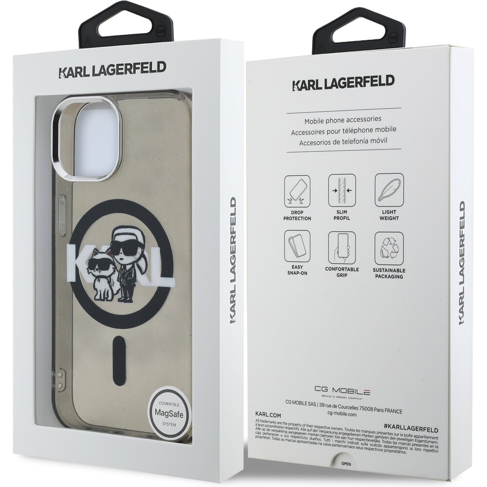 Karl-Lagerfeld-IML-Glitter-Karl-and-Choupette-Sketch-MagSafe-kryt-iPhone-15-cerny
