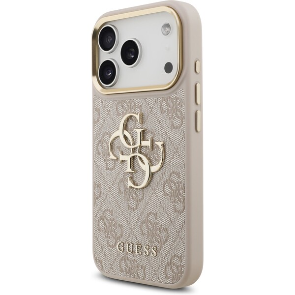 Guess-PU-Leather-4G-Metal-Logo-Gold-Frame-kryt-iPhone-17-Pro-ruzovy