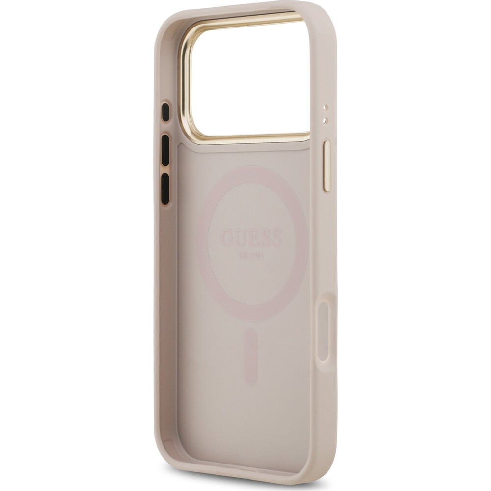 Guess-PU-Leather-4G-Gold-Frame-MagSafe-kryt-iPhone-17-Pro-Max-ruzovy
