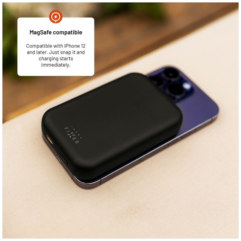 FIXED-MagZen-powerbanka-s-bezdratovym-nabijenim-a-Magsafe-10000-mAh-cerna