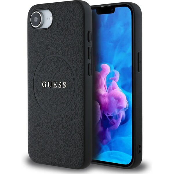 Guess-PU-Grained-Classic-Logo-MagSafe-kryt-iPhone-17e-16e-cerny