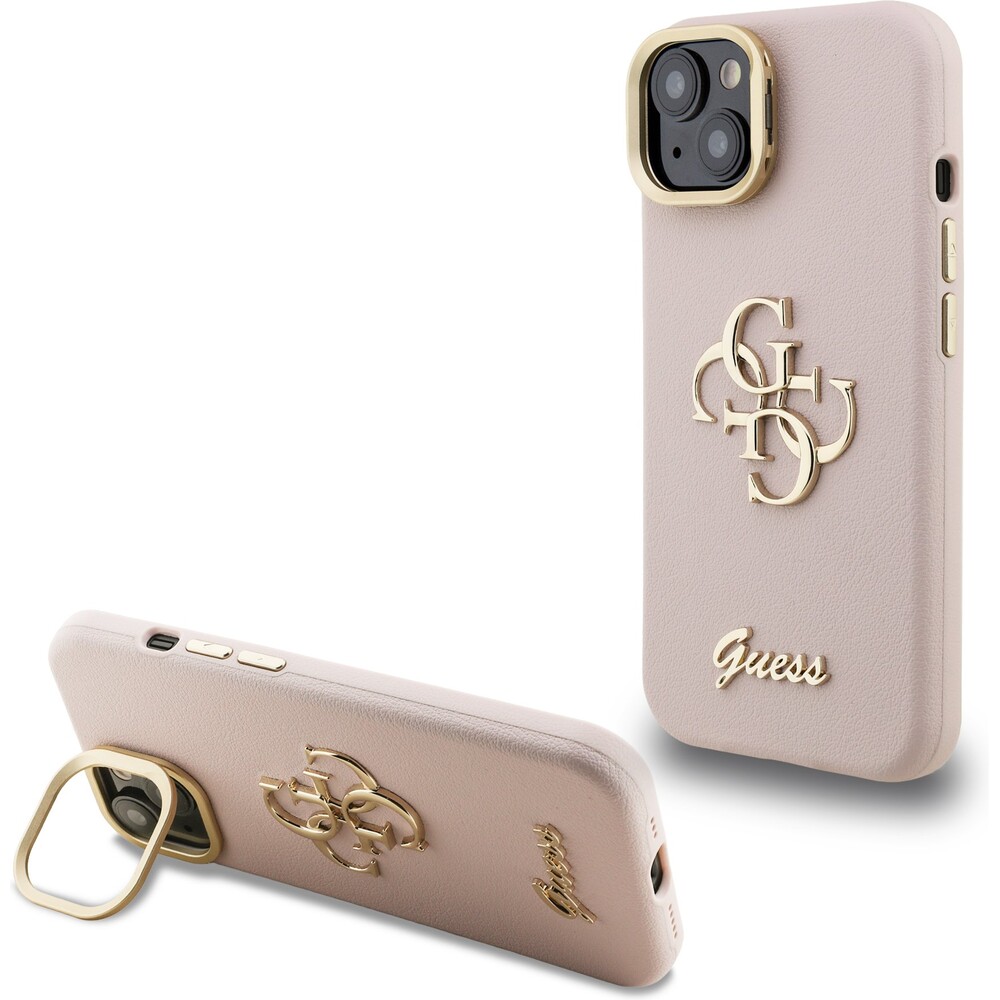 Guess-PU-Grained-4G-Logo-Stand-Camera-Frame-kryt-iPhone-15-ruzovy