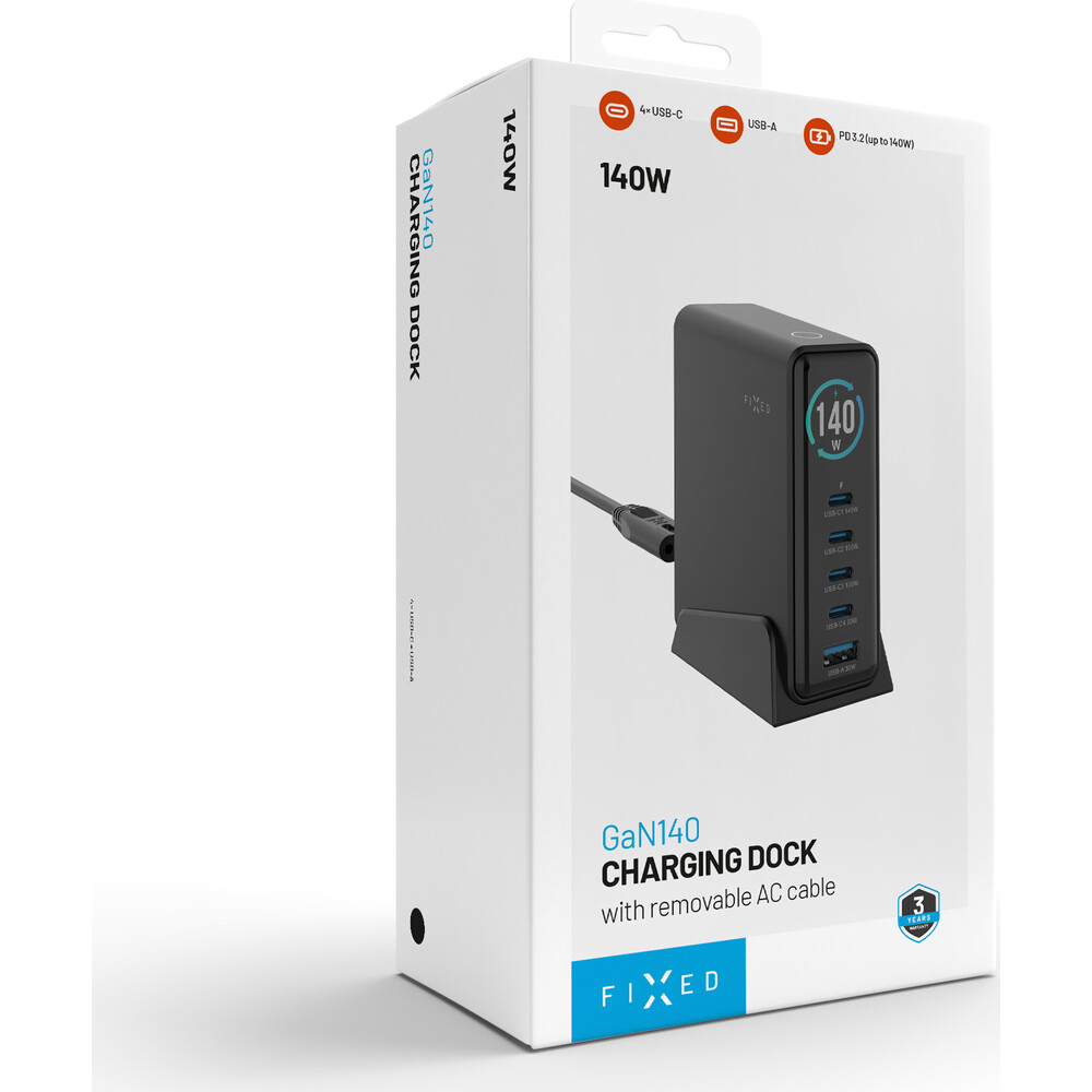 FIXED-GaN-nabijeci-stanice-s-displejem-USB-C-a-USB-PD-3-2-140W-cerna