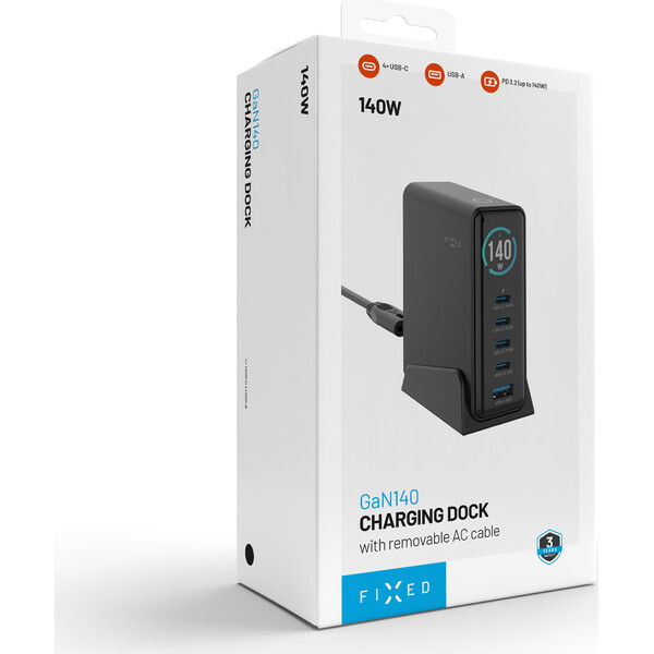 FIXED-GaN-nabijeci-stanice-s-displejem-USB-C-a-USB-PD-3-2-140W-cerna