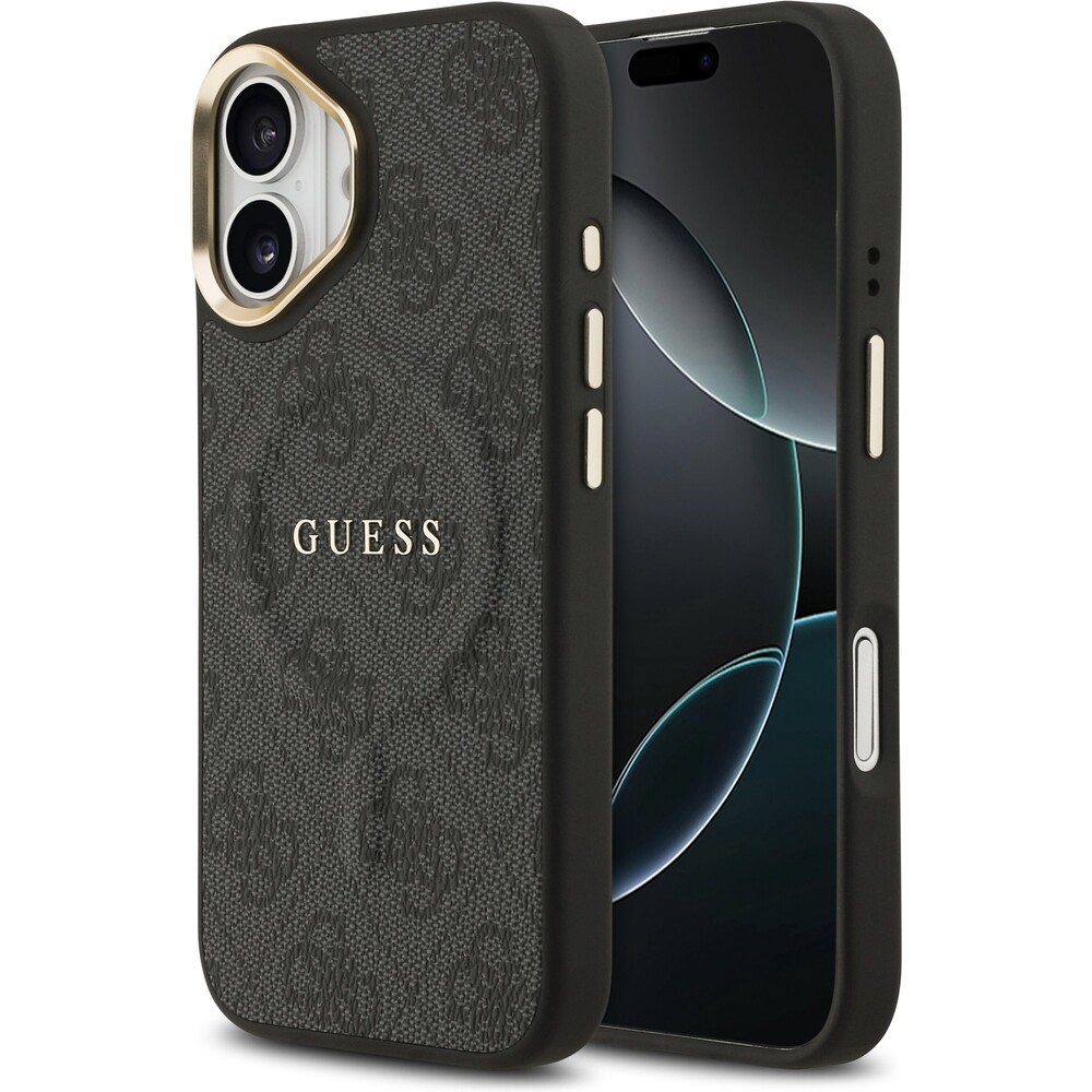Guess-PU-Leather-4G-Gold-Frame-MagSafe-kryt-iPhone-17-cerny