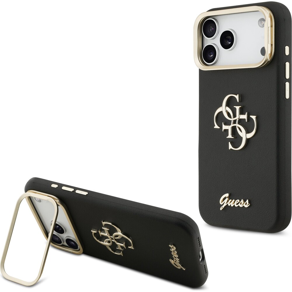 Guess-PU-Grained-4G-Logo-Stand-Camera-Frame-kryt-iPhone-17-Pro-Max-cerny
