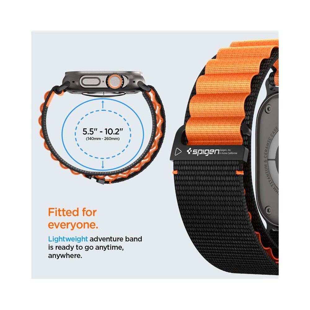 Spigen-Fabric-Band-hook-reminek-Apple-Watch-49-46-45-44mm-cerny-oranzovy