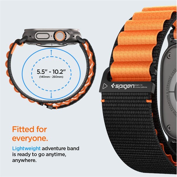 Spigen-Fabric-Band-hook-reminek-Apple-Watch-49-46-45-44mm-cerny-oranzovy