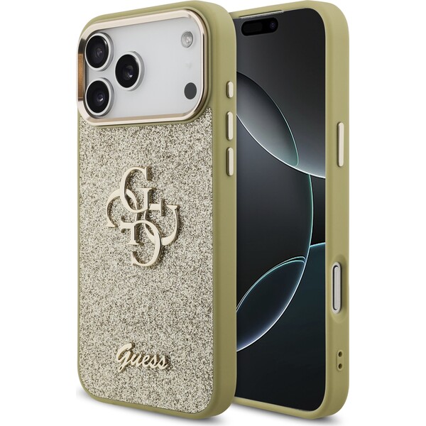 Guess-PU-Fixed-Glitter-4G-Metal-Frame-kryt-iPhone-17-Pro-Max-zlaty