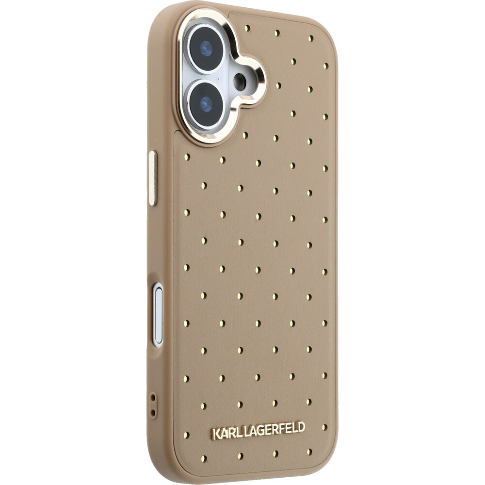 Karl-Lagerfeld-PU-Perforated-Gold-Dots-MagSafe-kryt-iPhone-17-bezovy