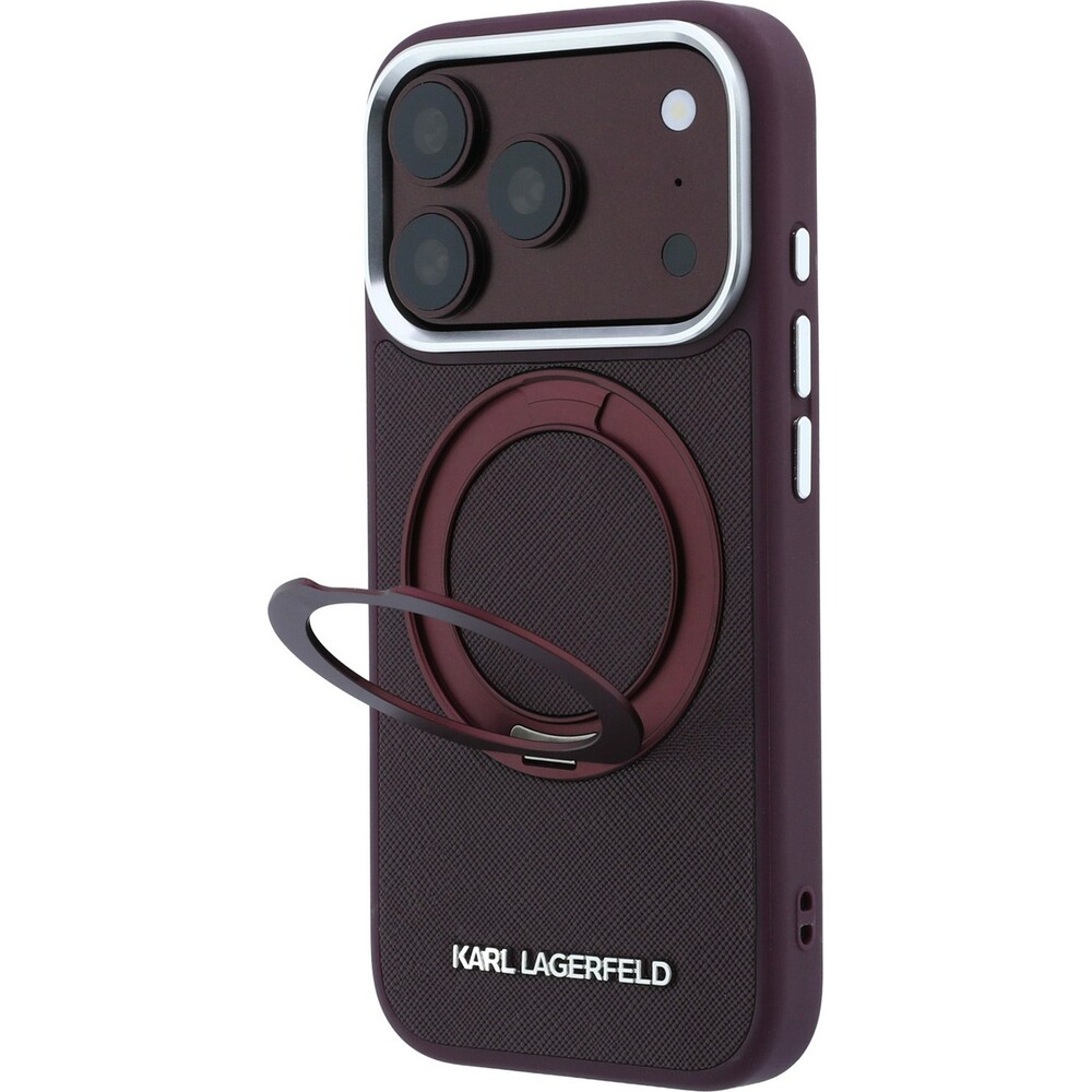 Karl-Lagerfeld-PU-Saffiano-Ring-Stand-MagSafe-kryt-iPhone-18-Pro-Max-vinovy