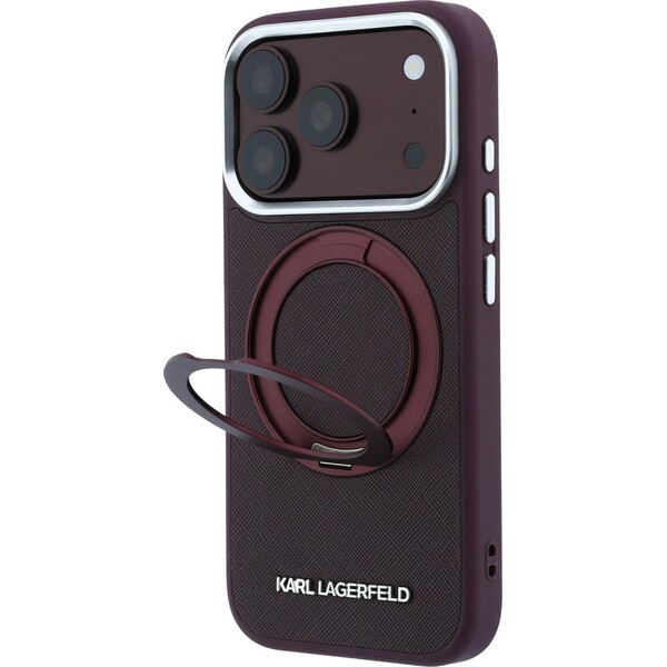 Karl-Lagerfeld-PU-Saffiano-Ring-Stand-MagSafe-kryt-iPhone-18-Pro-Max-vinovy