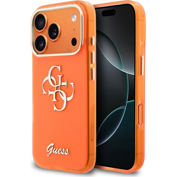 Guess-IML-4G-Script-Metal-Logo-kryt-iPhone-17-Pro-oranzovy