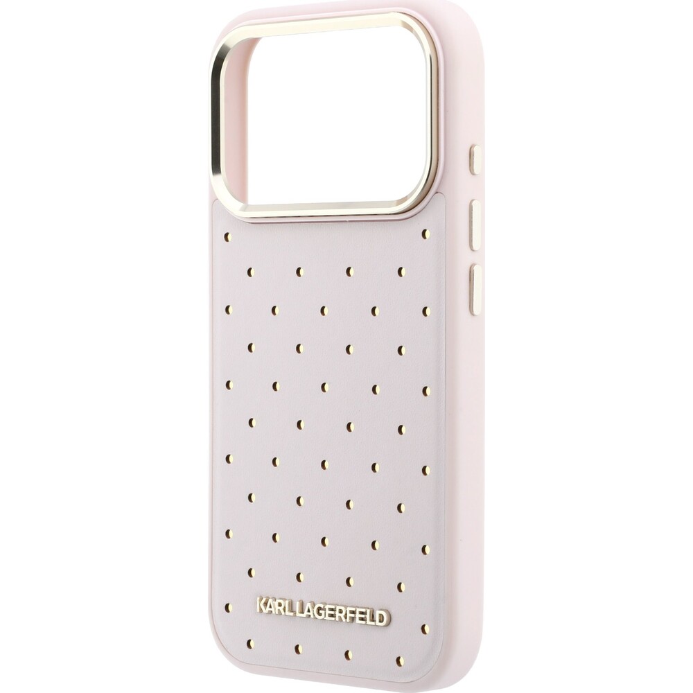 Karl-Lagerfeld-PU-Perforated-Gold-Dots-MagSafe-kryt-iPhone-17-Pro-ruzovy