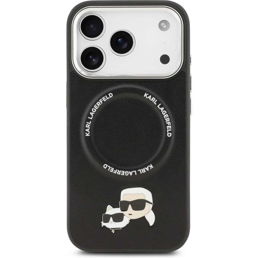 Karl-Lagerfeld-PU-Karl-and-Choupette-Heads-Pins-MagSafe-kryt-iPhone-17-Pro-cerny
