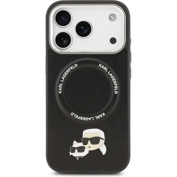 Karl-Lagerfeld-PU-Karl-and-Choupette-Heads-Pins-MagSafe-kryt-iPhone-17-Pro-cerny