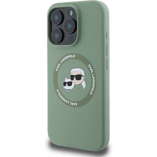 Karl-Lagerfeld-Liquid-Silicone-K-CH-Heads-MagSafe-kryt-iPhone-16-Pro-zeleny