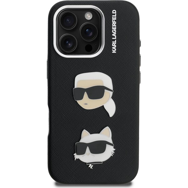 Karl-Lagerfeld-Grained-PU-K-CH-Heads-kryt-iPhone-16-Pro-cerny