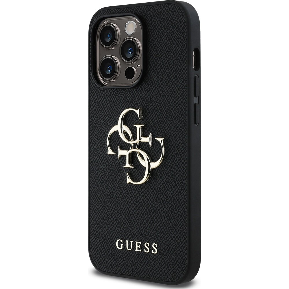 Guess-PU-Grained-4G-Metal-Logo-kryt-iPhone-14-Pro-cerny
