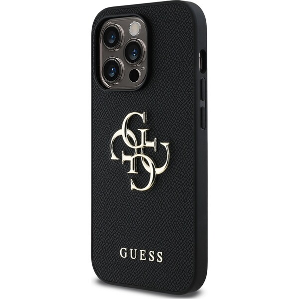 Guess-PU-Grained-4G-Metal-Logo-kryt-iPhone-14-Pro-cerny