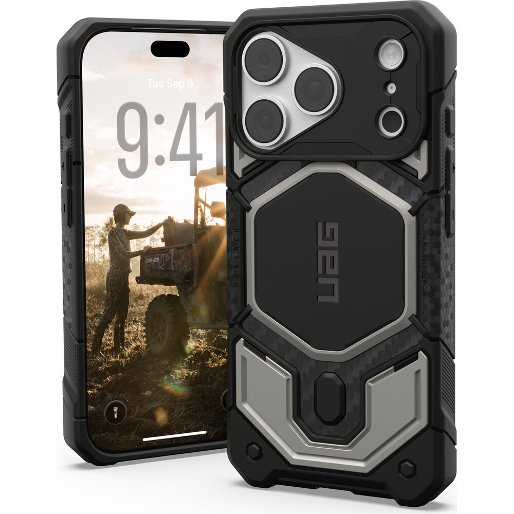 UAG-Monarch-Pro-MagSafe-Titanium-kryt-iPhone-18-Pro-17-Pro-stribrny