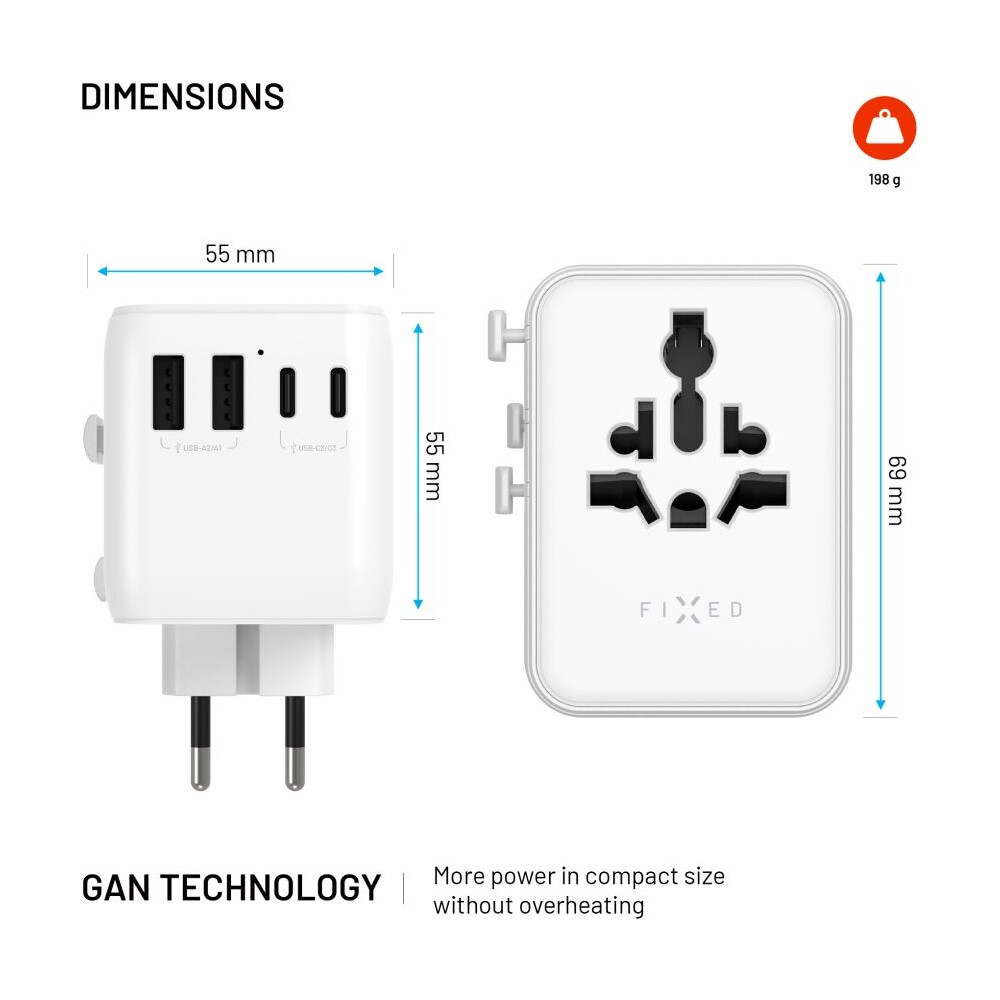 FIXED-Voyager-70W-cestovni-adapter-pro-EU-UK-USA-AUS-3xUSB-C-a-2xUSB-GaN-PD-bily