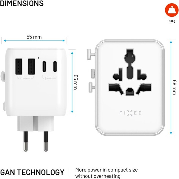 FIXED-Voyager-70W-cestovni-adapter-pro-EU-UK-USA-AUS-3xUSB-C-a-2xUSB-GaN-PD-bily