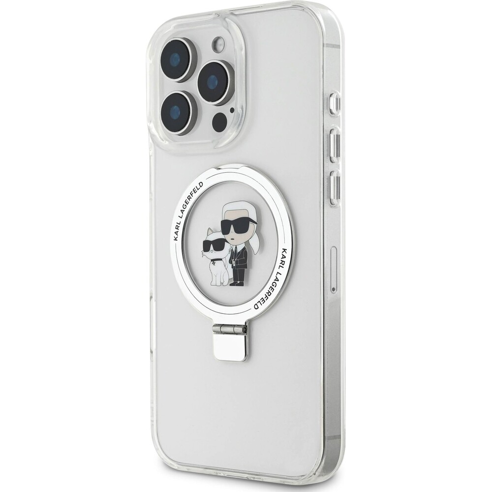 Karl-Lagerfeld-Ringstand-Karl-and-Choupette-MagSafe-kryt-pro-iPhone-16-Pro-Max-bily