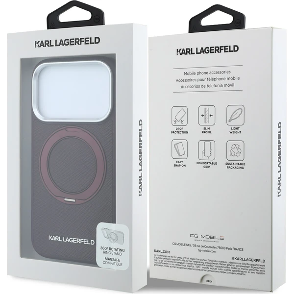 Karl-Lagerfeld-PU-Saffiano-Ring-Stand-MagSafe-kryt-iPhone-18-Pro-Max-vinovy