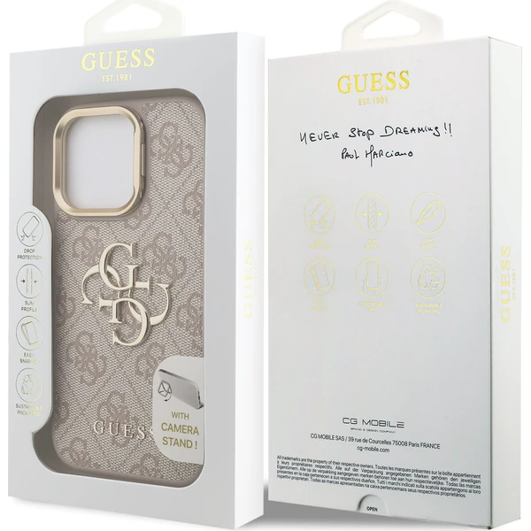 Guess-PU-4G-Metal-Logo-Stand-Camera-Frame-kryt-iPhone-15-Pro-Max-ruzovy