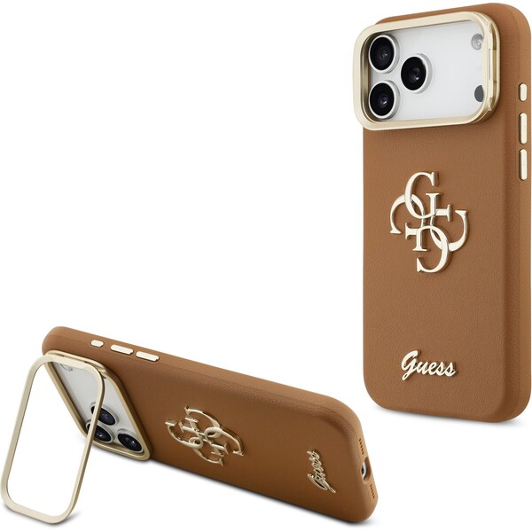Guess-PU-Grained-4G-Logo-Stand-Camera-Frame-kryt-iPhone-17-Pro-Max-hnedy
