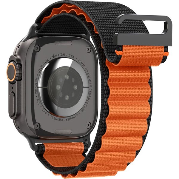 Spigen-Fabric-Band-hook-reminek-Apple-Watch-49-46-45-44mm-cerny-oranzovy