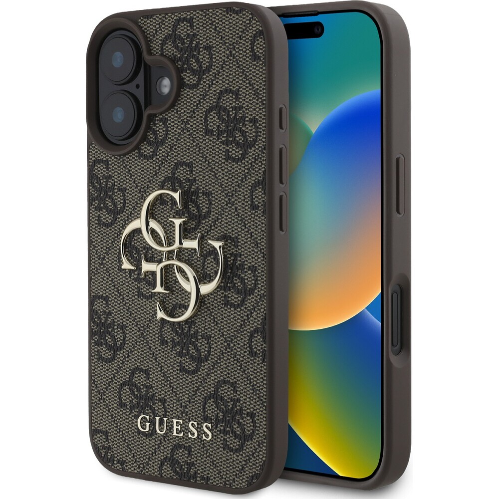 Guess-PU-4G-Metal-Logo-kryt-pro-iPhone-16-hnedy