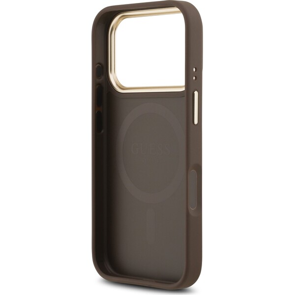 Guess-PU-Leather-4G-Gold-Frame-MagSafe-kryt-iPhone-17-Pro-hnedy