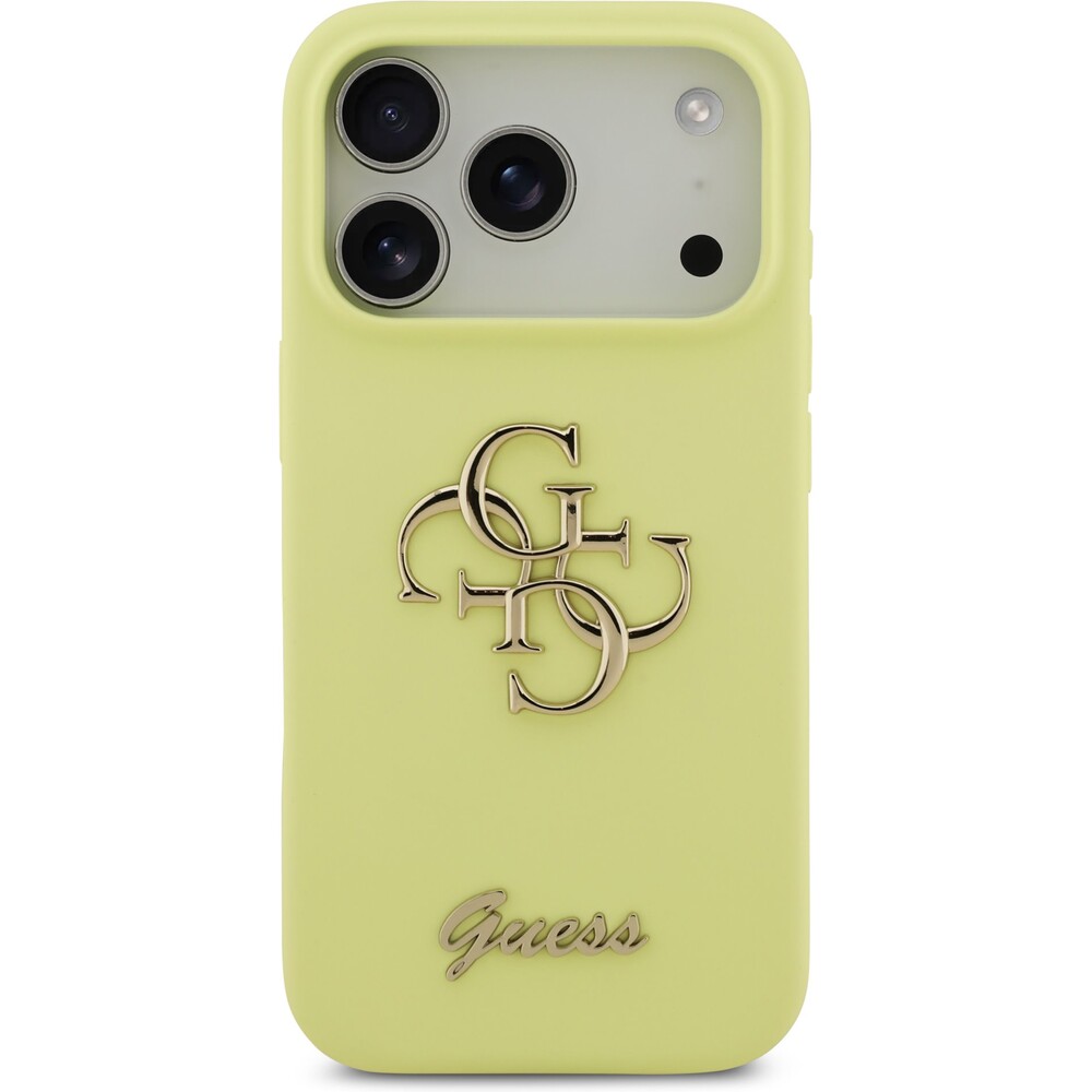 Guess-Liquid-Silicone-4G-Metal-Logo-kryt-iPhone-17-Pro-zluty