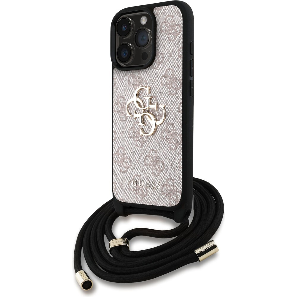 Guess-PU-4G-Metal-Logo-Crossbody-popruh-kryt-iPhone-16-Pro-Max-ruzovy