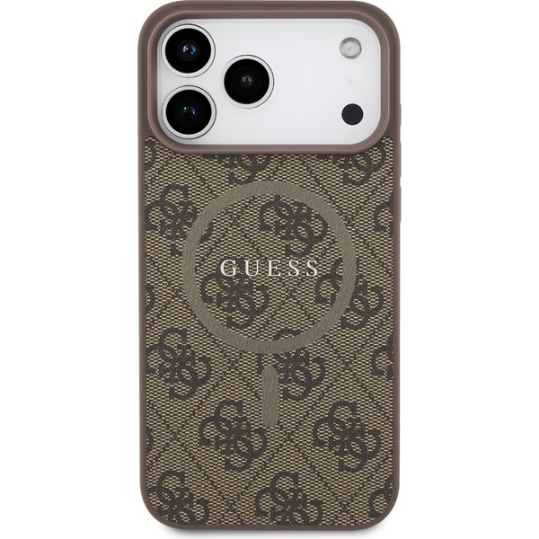 Guess-PU-Leather-4G-Colored-Ring-MagSafe-Zadni-Kryt-pro-iPhone-17-Pro-Max-hnedy
