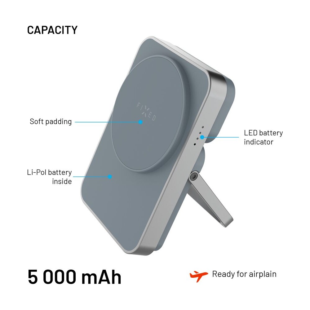 FIXED-MagZen-5-Stand-MagSafe-powerbanka-5000-mAh-se-stojankem-20W-seda