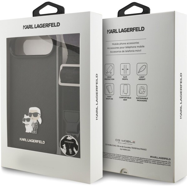 Karl-Lagerfeld-Saffiano-Crossbody-Popruh-Metal-Karl-and-Choupette-kryt-iPhone-Air-cerny