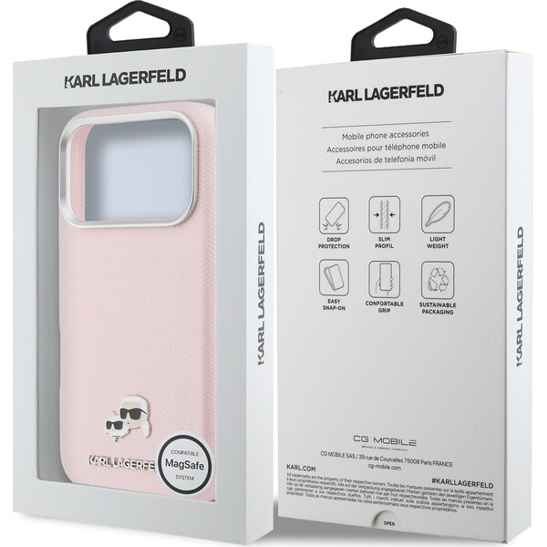 Karl-Lagerfeld-PU-Karl-and-Choupette-Heads-Pins-MagSafe-kryt-iPhone-17-Pro-Max-ruzovy