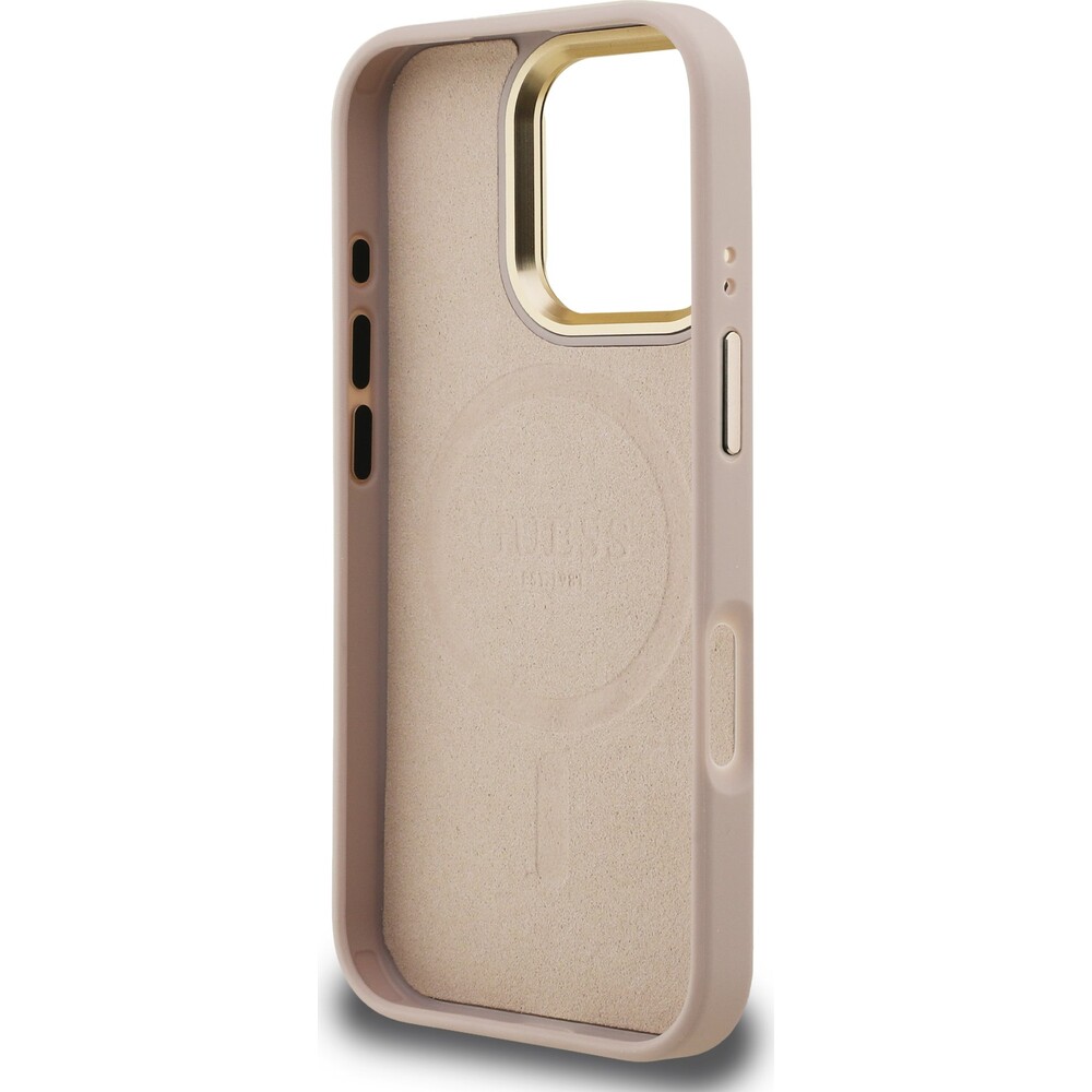 Guess-PU-4G-Strass-Triangle-Logo-Stand-Camera-Frame-MagSafe-kryt-iPhone-16-Pro-ruzovy