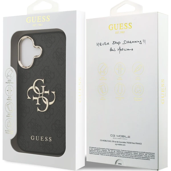 Guess-PU-Leather-4G-Metal-Logo-Gold-Frame-MagSafe-kryt-iPhone-17-cerny