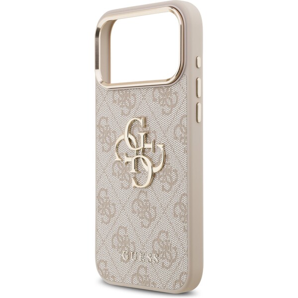Guess-PU-Leather-4G-Metal-Logo-Gold-Frame-MagSafe-kryt-iPhone-17-Pro-Max-ruzovy